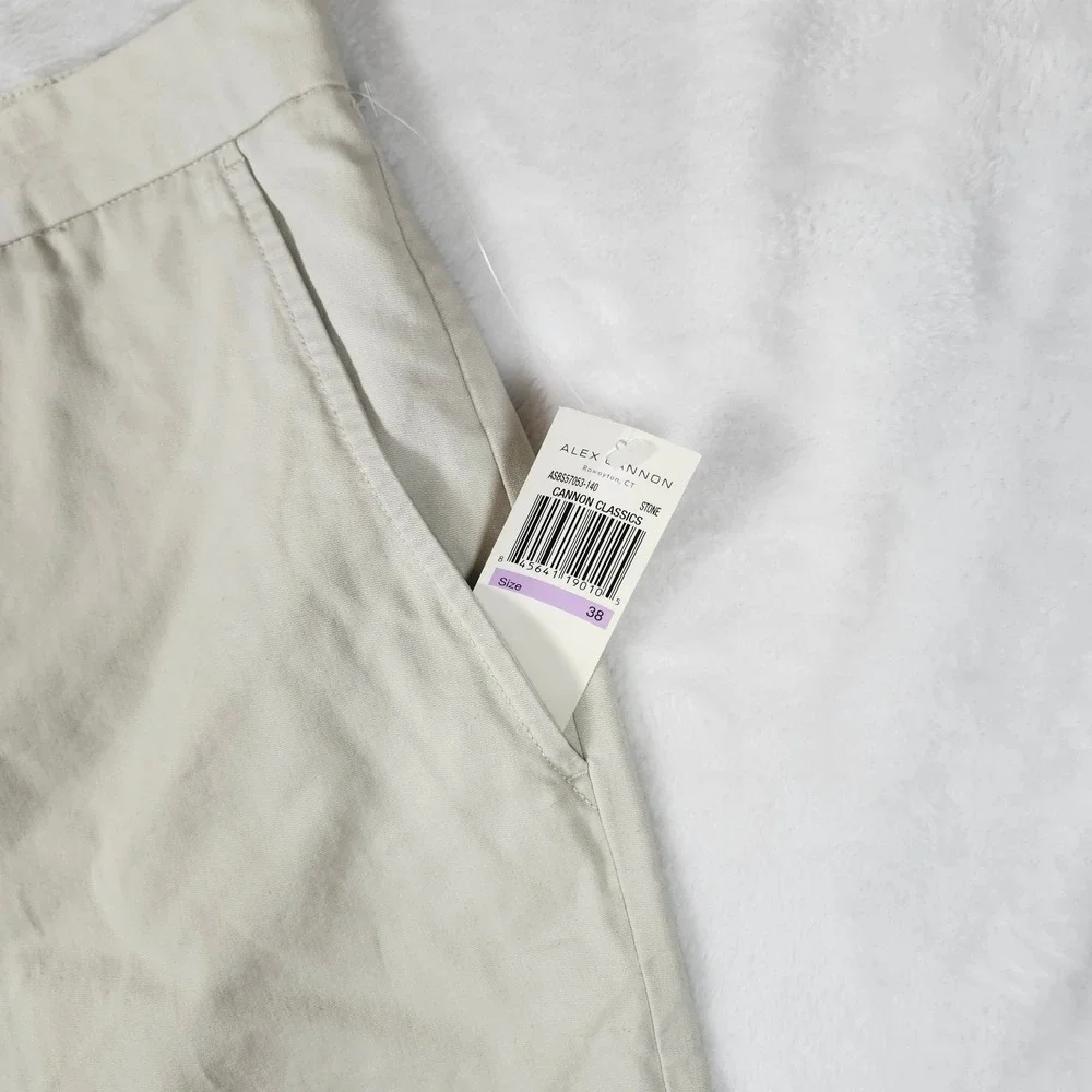 Alex Cannon Shorts Men 38 Stone New NWT Classics Flat Front‎ Cotton Blend